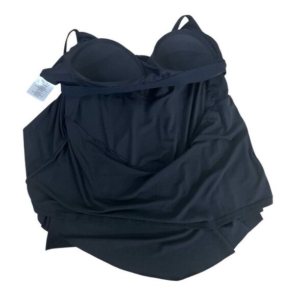 Aqua Green Black Tankini Top Plus Size 1X Adjustable Straps Swimwear Ruffle - Picture 7 of 12